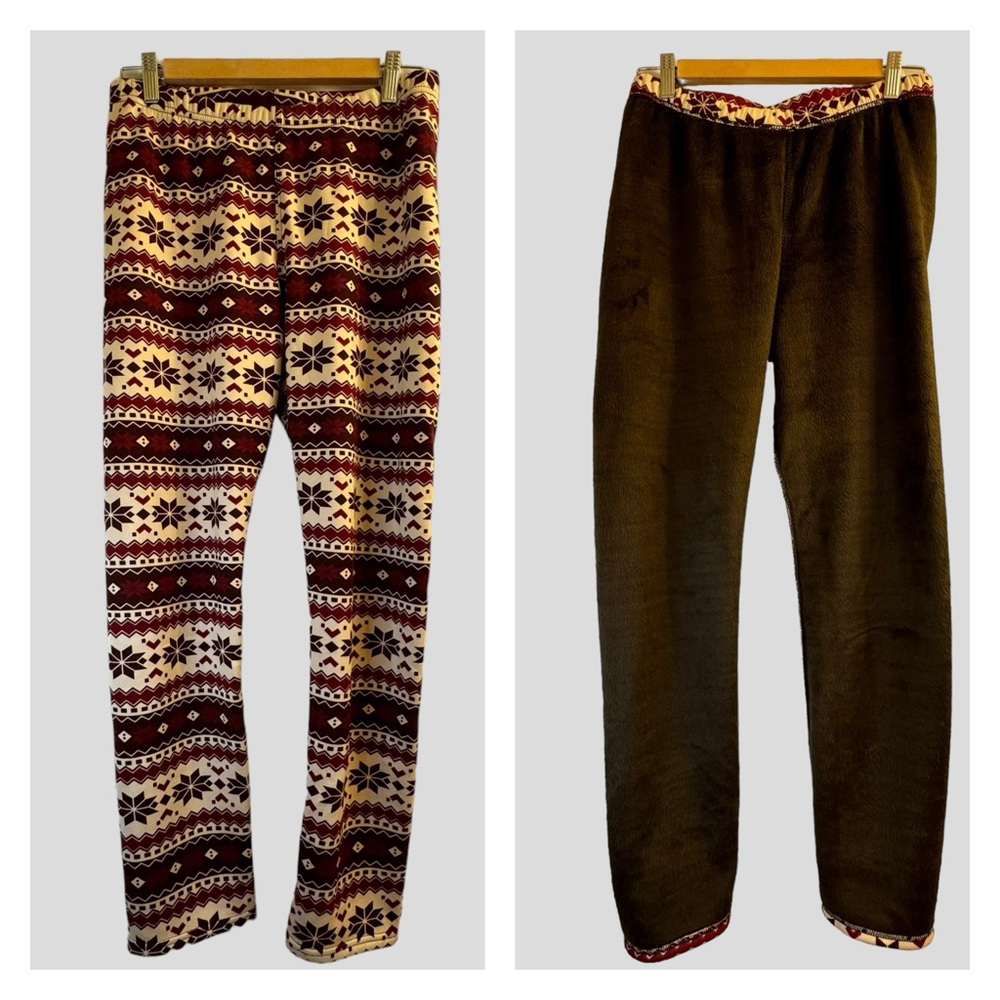 Just Cozy Women’s Leggings 12-20 Cream Red Fleece Lined
